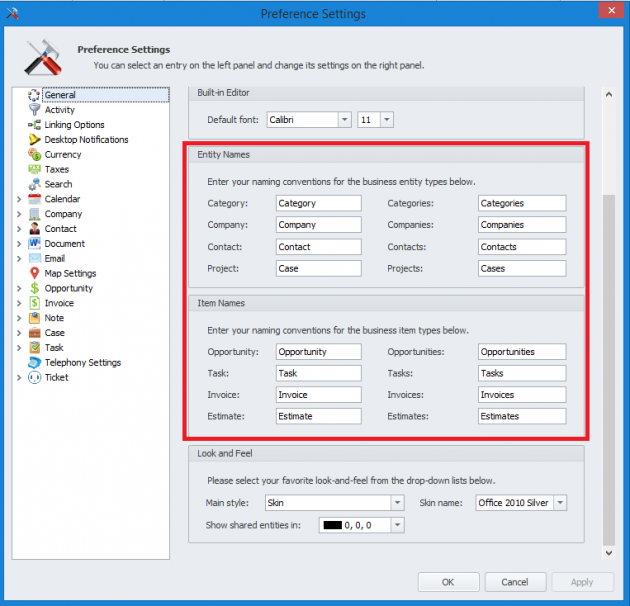 Edit Entity and Activity Names