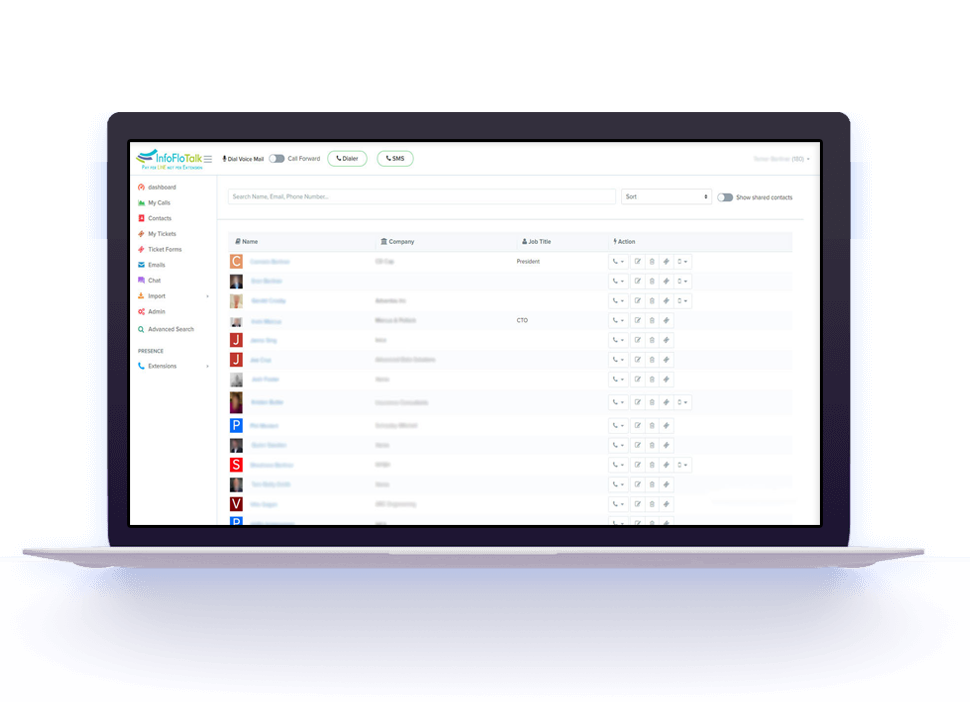 InfoFlo Talk Contacts Page